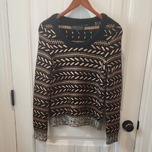 Black and Metallic Gold Patterned Women's Rag & Bone Sweater